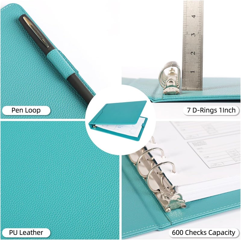 welebar 7-Ring Business Check Binder for 9 x 13 Sheets, 600 Checks Capacity PU Leather Portfolio with Storage Organizer & Zippered Pouch for 3-on-a-Page Business Checks - Image 5